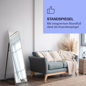 Klarstein La Palma Infrarotstrahler als Standspiegel, 900 W, weiße Spiegelfront.