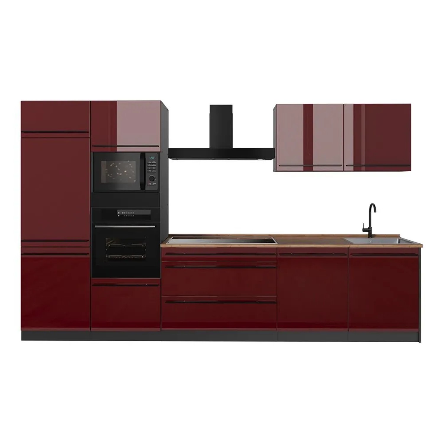 Vicco Küchenzeile R-Line Rot Hochglanz/Anthrazit 340 x 207 Arbeitsplatte Goldkraft Eiche Art Nr 66558