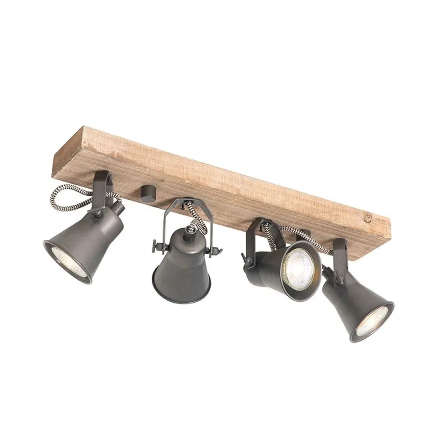 QAZQA Ländliche Deckenlampe Schwarz mit Holz 4-flammig Jelle