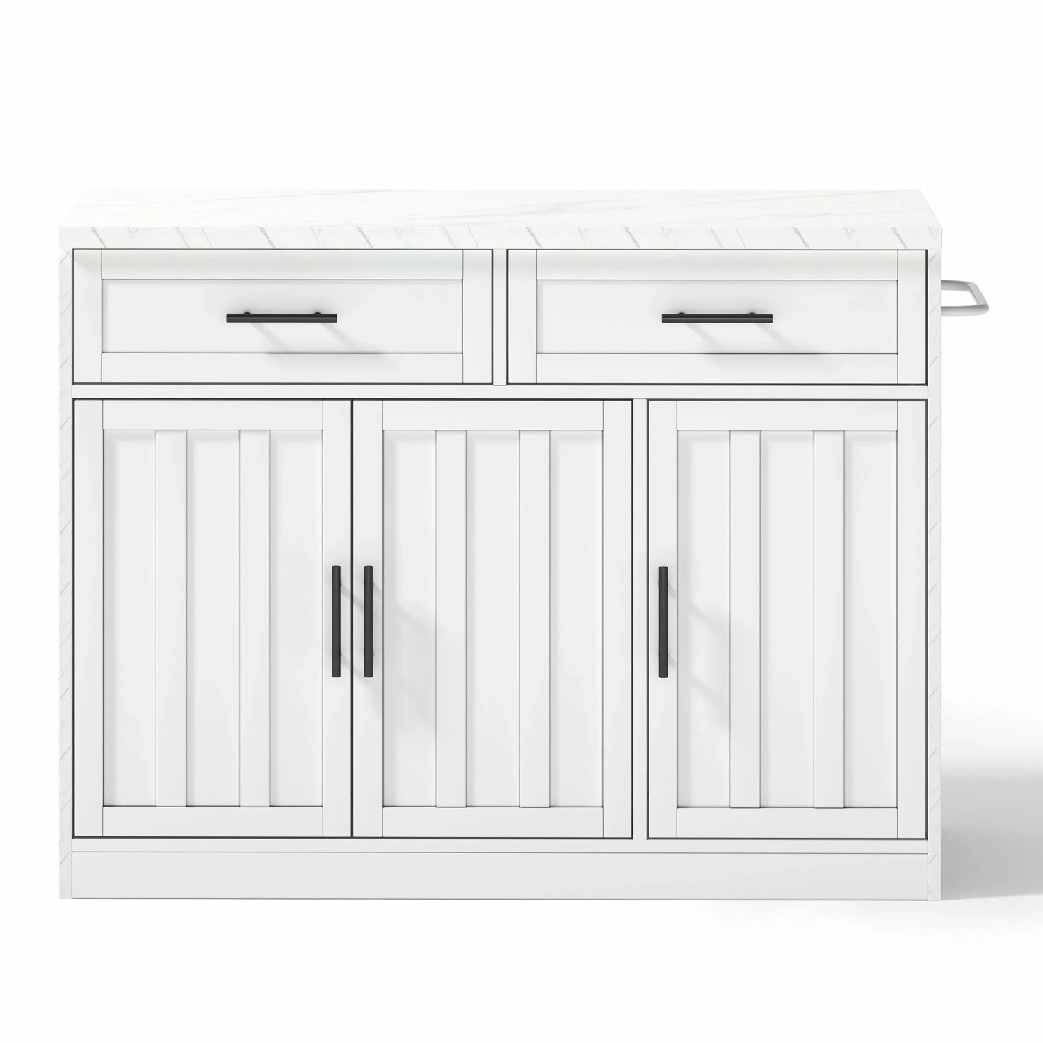 okwish Kücheninsel mit Steckdosen USB Anschlüssen Verstellbare Einlegeböden 120x60x91cm Weiß