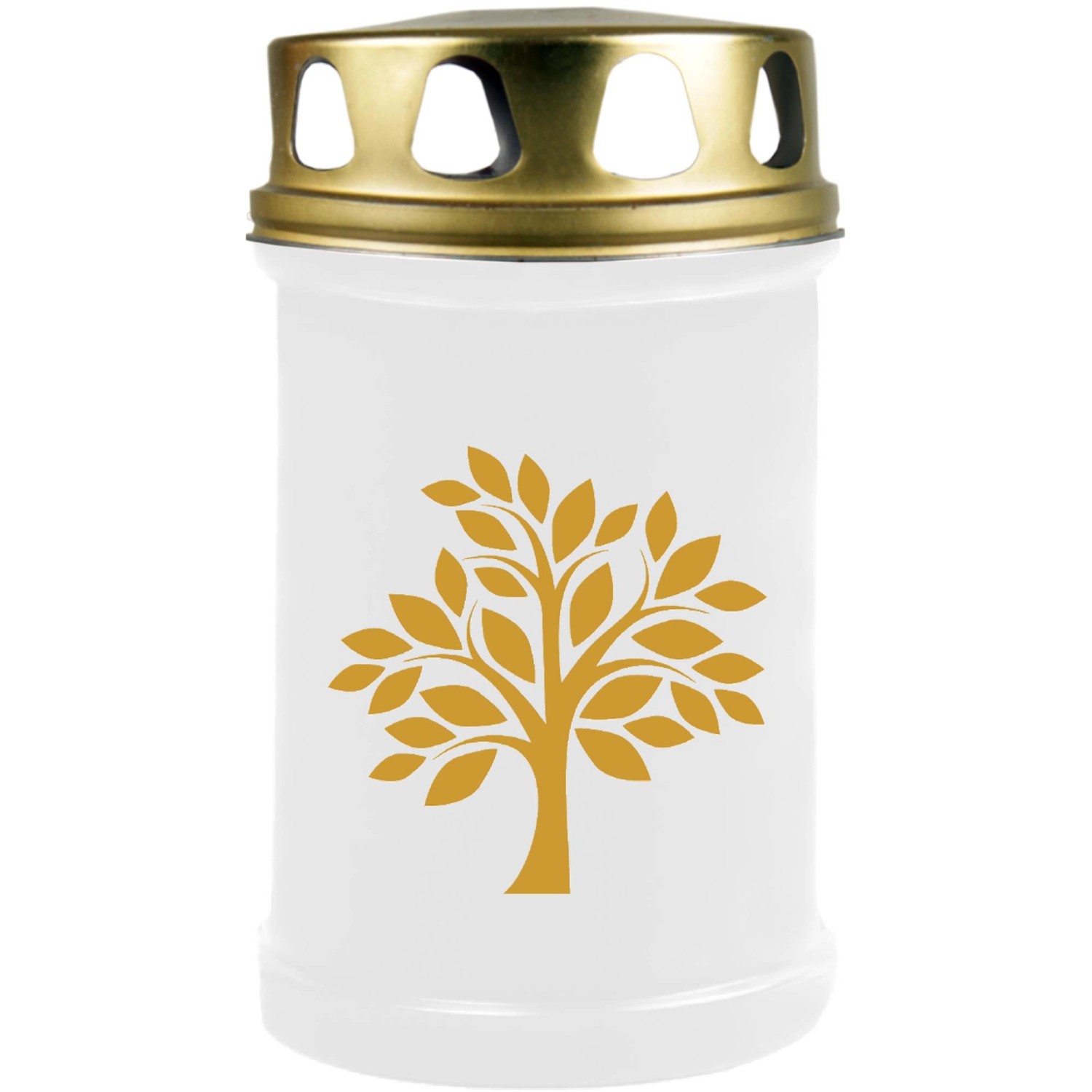 HS Candle Grabkerze Weiß 48h Deckel Und Druck Gold Baum 1 günstig online kaufen