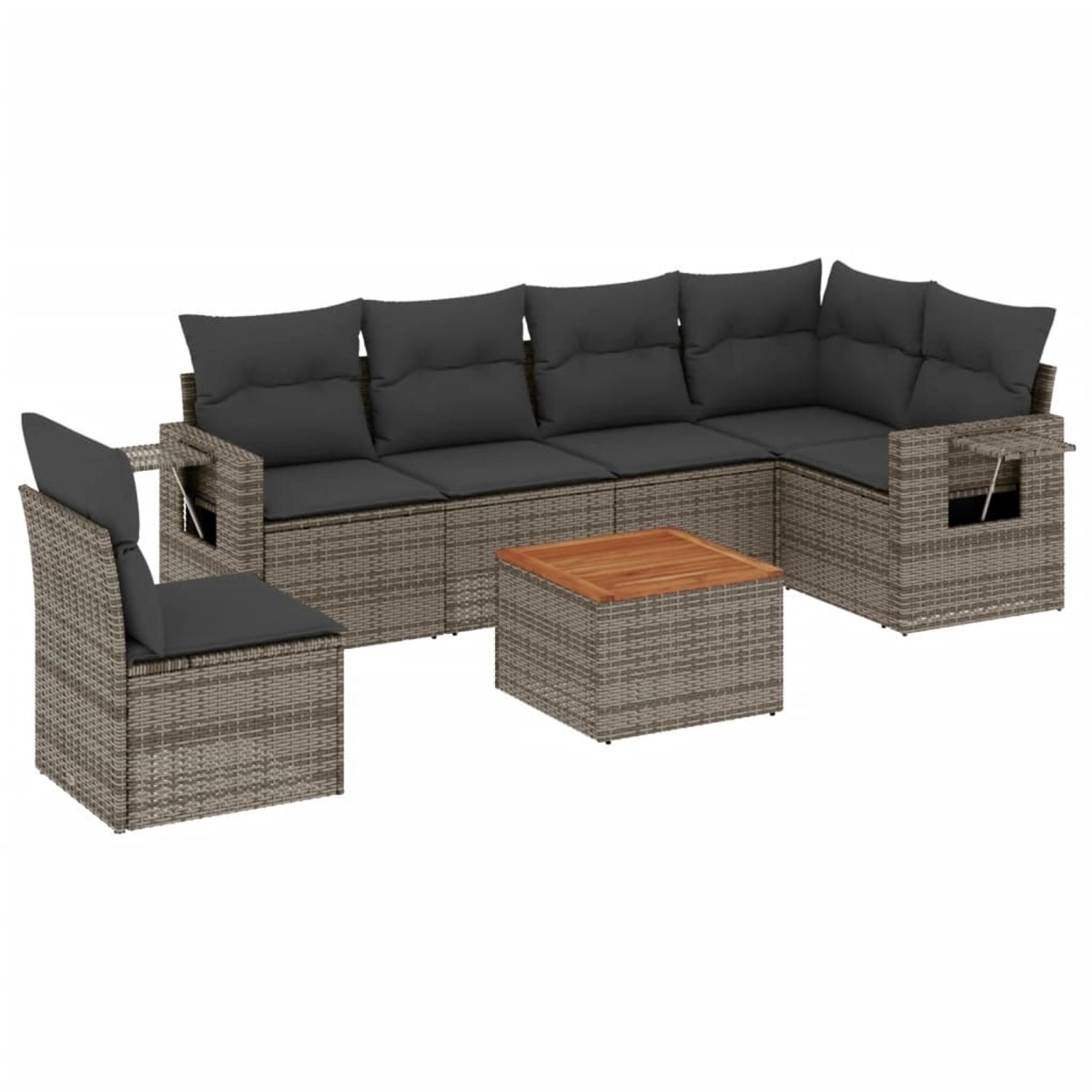 vidaXL 7-Tlg Garten-Sofagarnitur mit Kissen Grau Poly Rattan 3256921