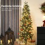 Grüner HOMCOM künstlicher Weihnachtsbaum, 180 cm, schlank, mit warmweißen LEDs und Kugeln. Festliche Weihnachtsdeko.
