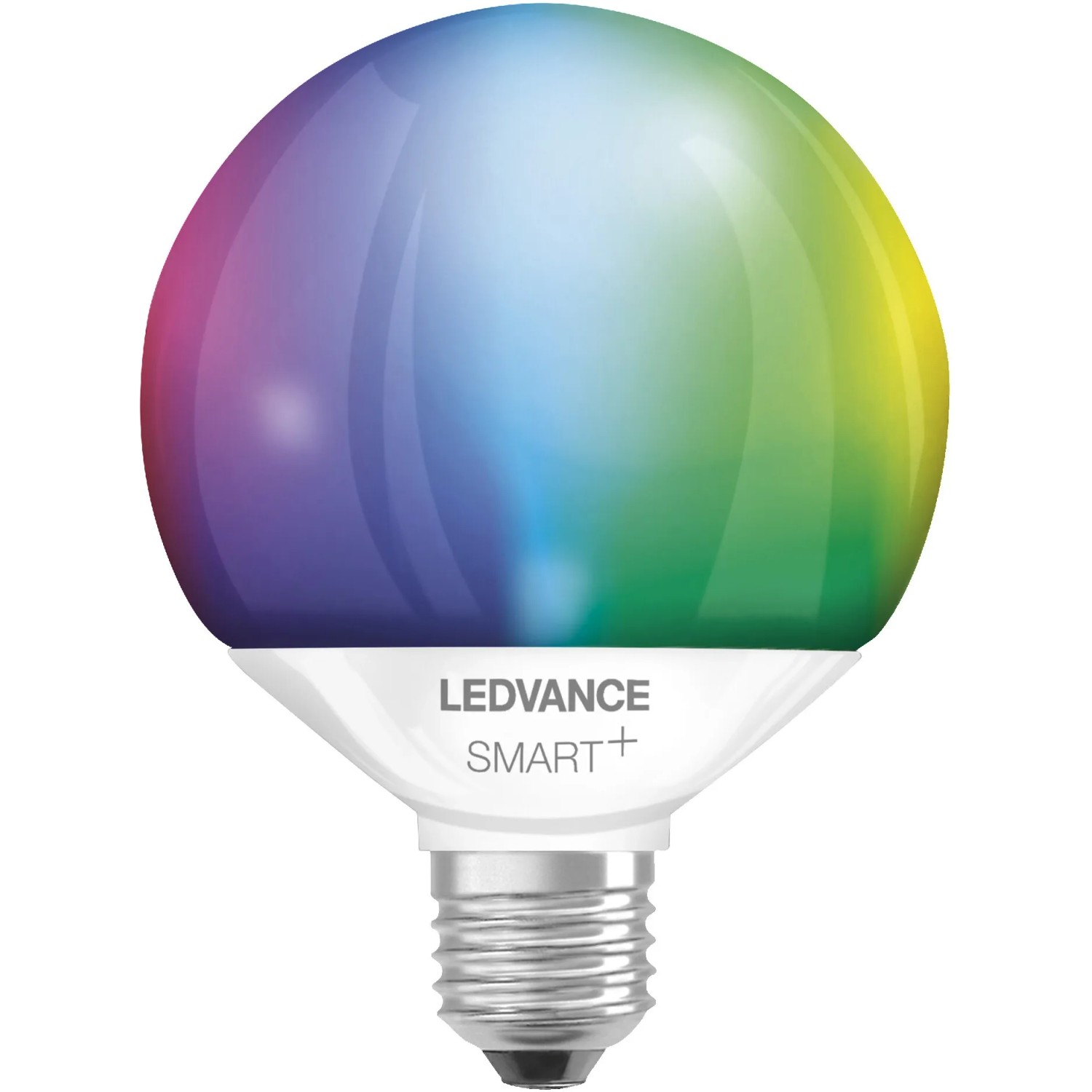 Ledvance Smart+ Globe Leuchtmittel, E27, 14W, RGBW, klares Glas, verschiedene Farben.