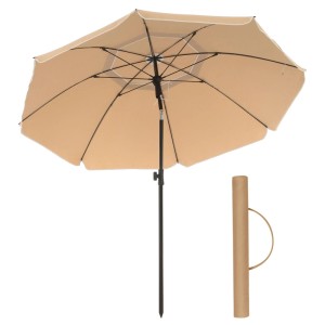 Taupefarbener Songmics Sonnenschirm, höhenverstellbar, mit Tragetasche. Ideal für Garten, Balkon und Strand.