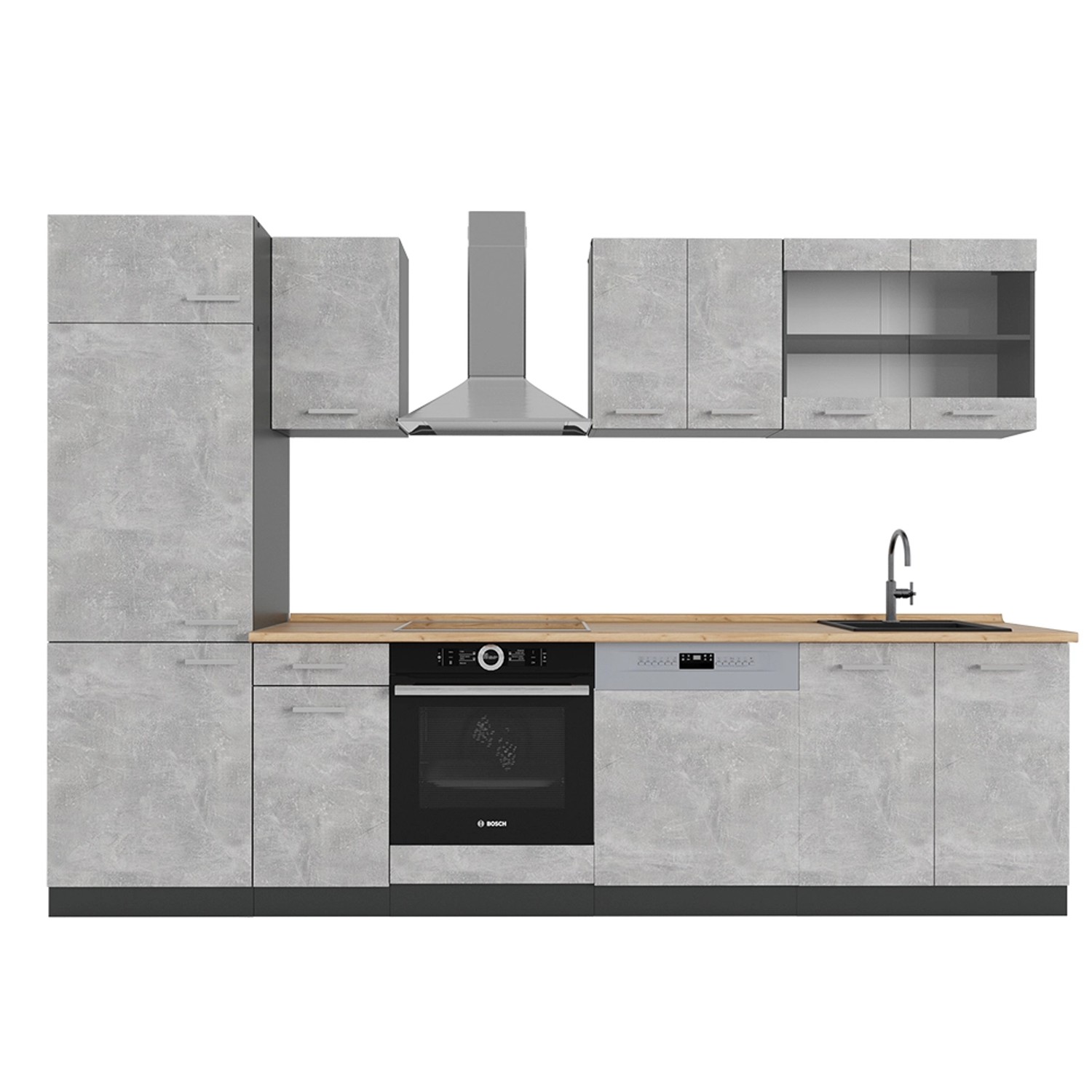 Vicco R-Line Küchenzeile Beton/Anthrazit 300 cm ohne Arbeitsplatte günstig online kaufen