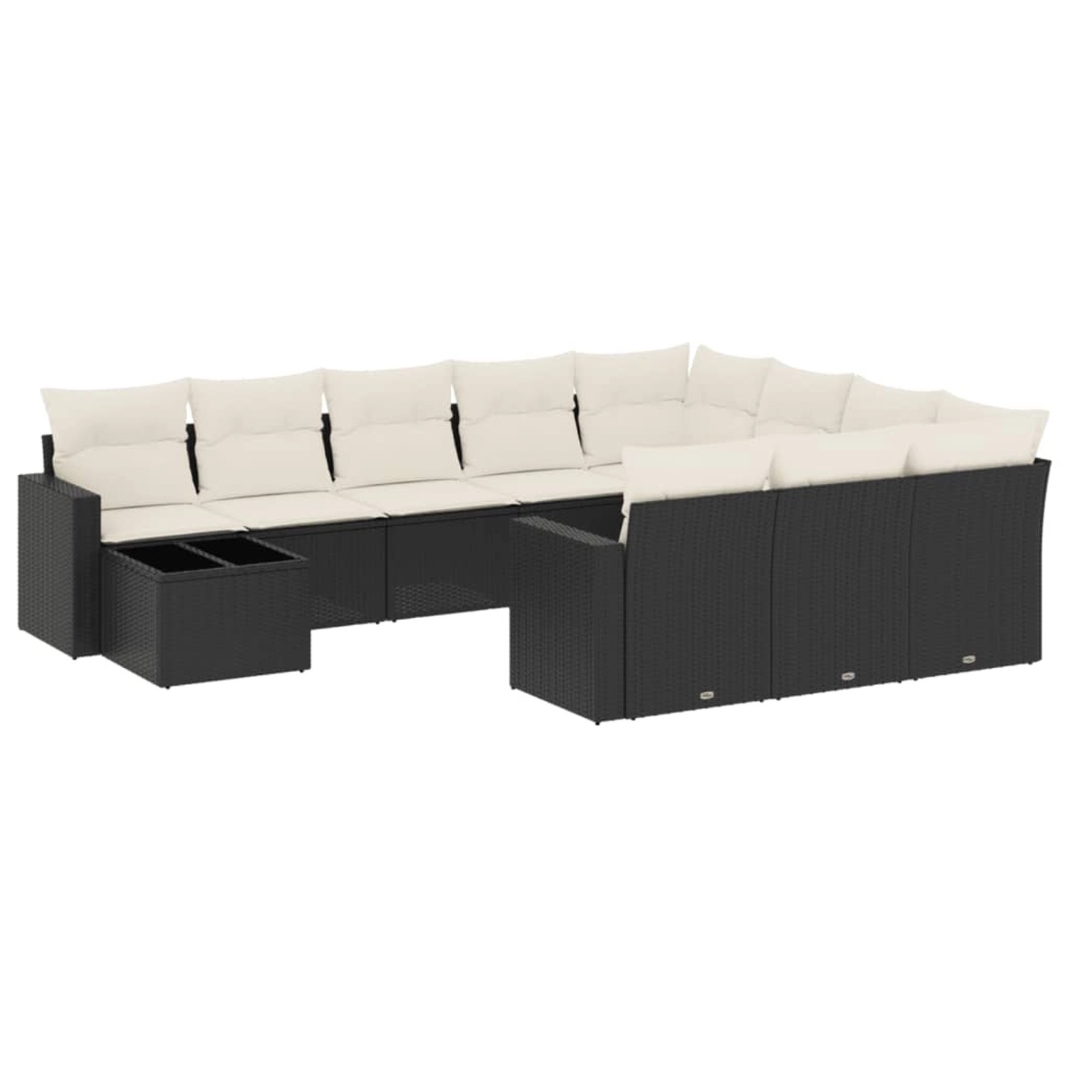 vidaXL 11-Tlg Garten-Sofagarnitur mit Kissen Schwarz Poly Rattan 3219516