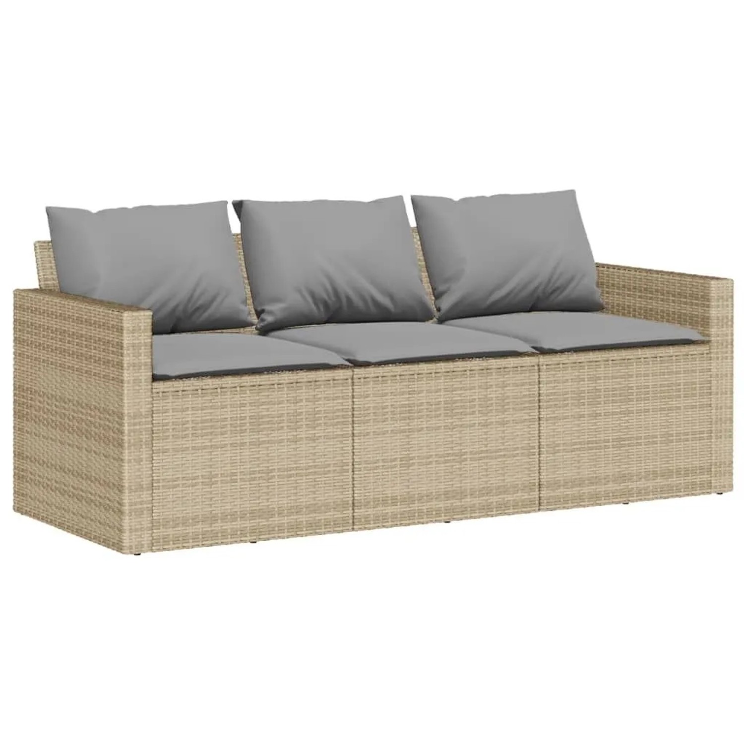 vidaXL Gartensofa mit Kissen 3-Sitzer Beige Poly Rattan 366345