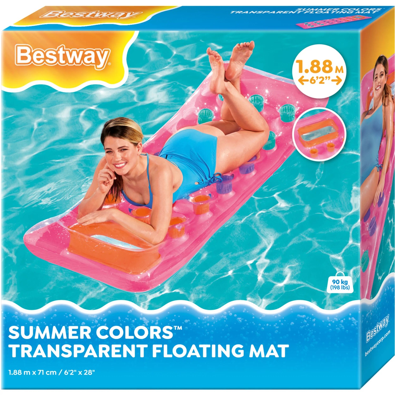 Bestway Luftmatratze, 177x63x16cm, rosa, mit Fenster. Wasserspaß im Sommer!