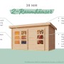 Terragraues Karibu Holz-Gartenhaus Vännersborg mit Flachdach und zwei Räumen. Ideal als Gerätehaus oder Gartenlaube.