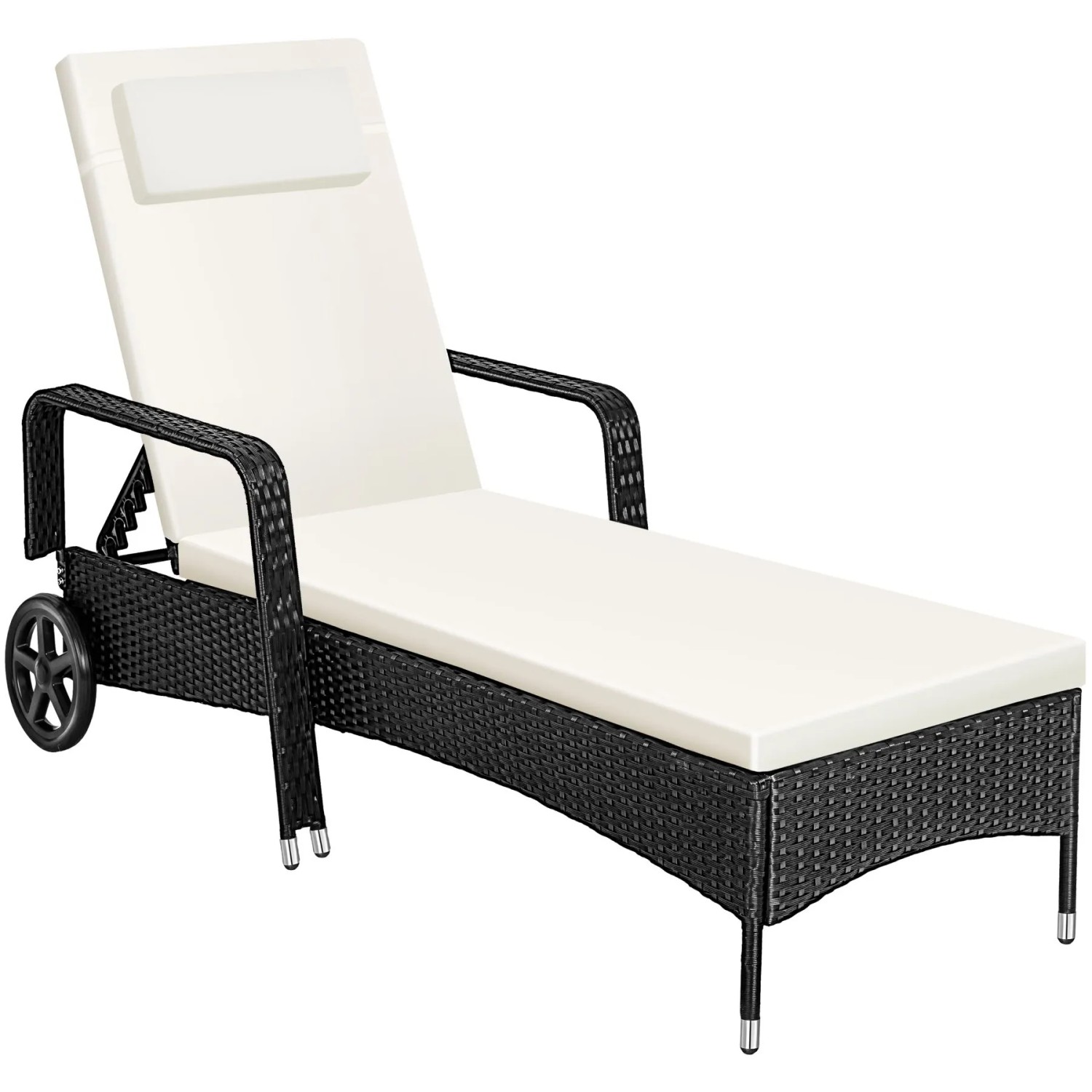 Tectake Rattan Sonnenliege  Widerstandsfähig Uv Beständig  200 x 70 x 33 cm Schwarz Beige