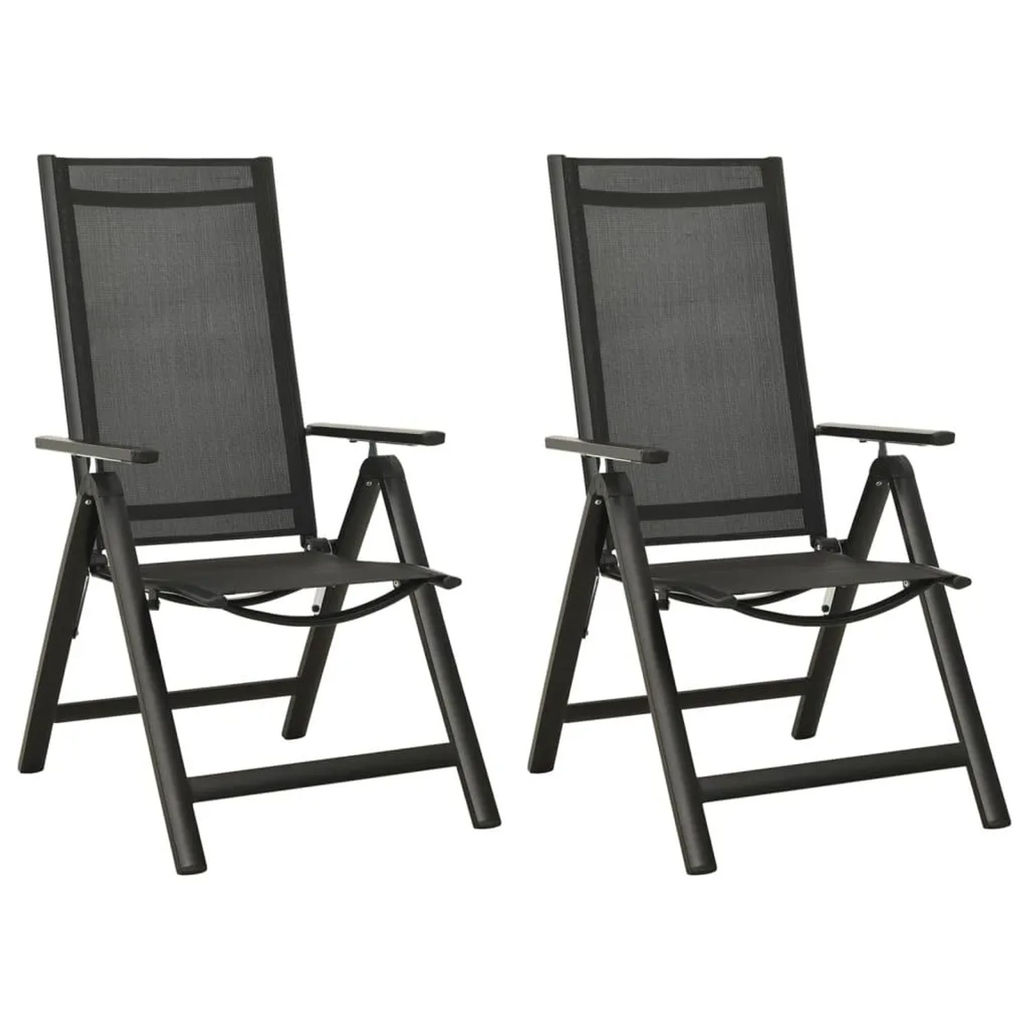 Furnicato Klappbare Gartenstühle 2 Stk Aus Aluminium Und Textilene Verstellbar In 7 Positionen 56 X 65-110 X 76-109 Cm Schwarz
