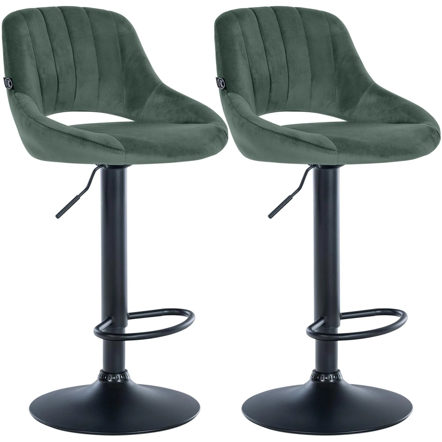 CLP 2er Set Barhocker Milet Samt Metall Matt Schwarz/Grün