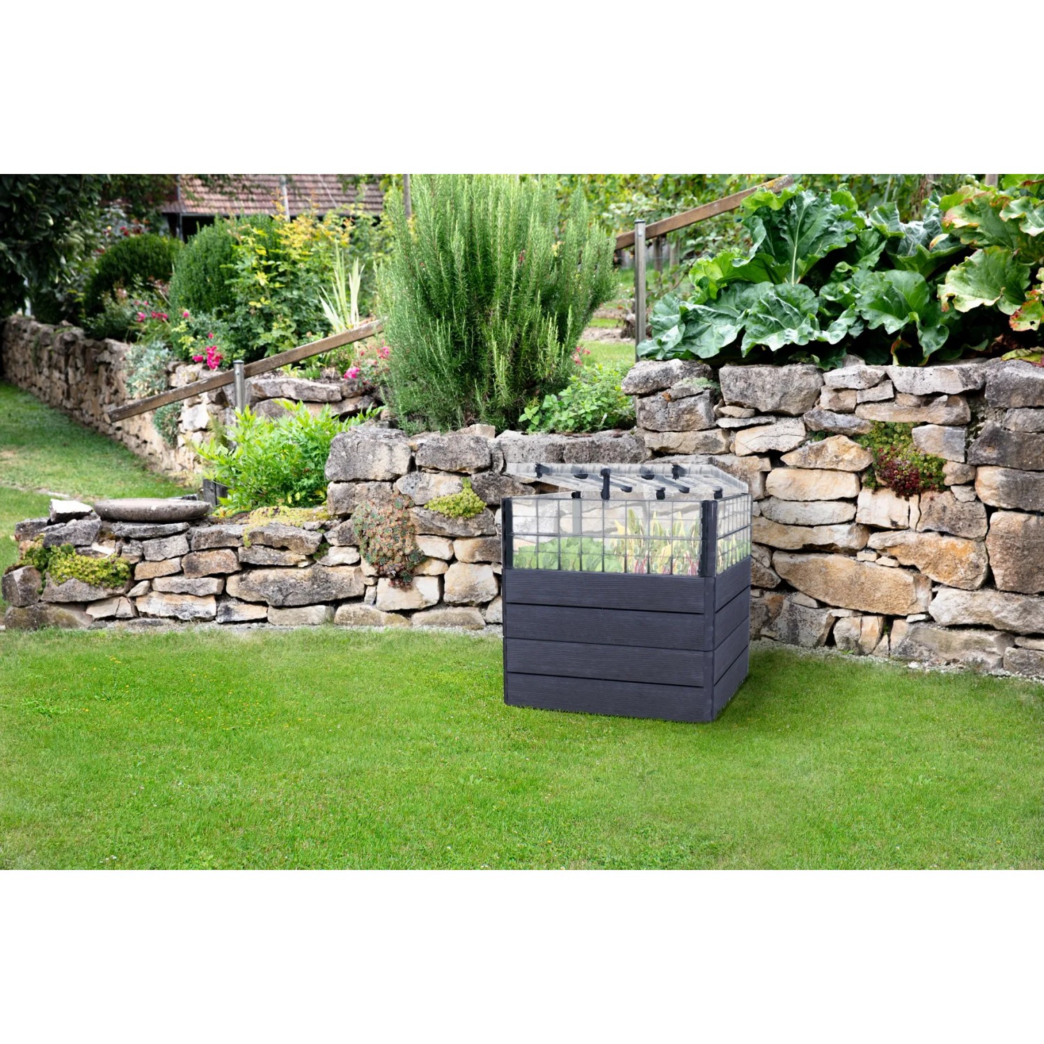 Garantia Hochbeet-System Turbo Plus L Ergo Quadro 80x80x80 cm Wood mit Frühbeetabdeckung.