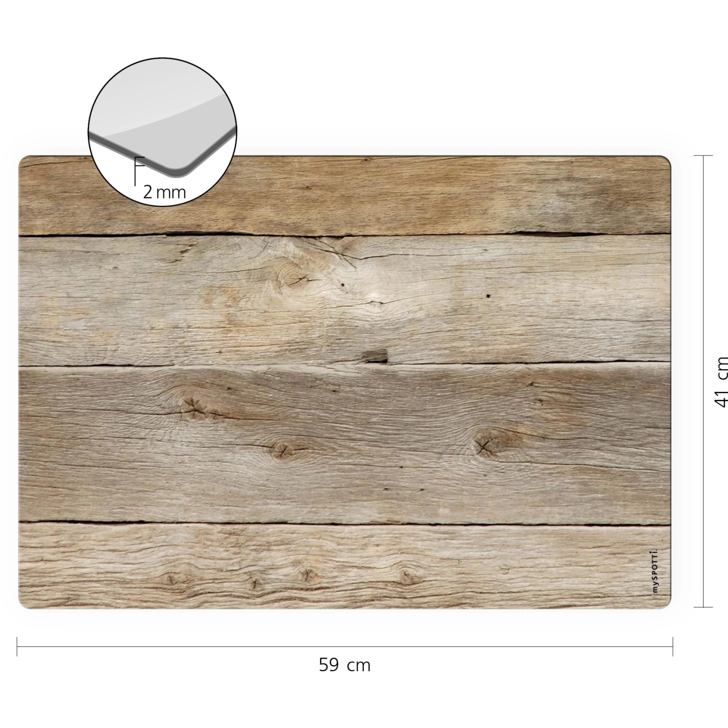 Myspotti Mini-Spritzschutzplatte in Holzoptik, 59x41 cm, für die Küche.