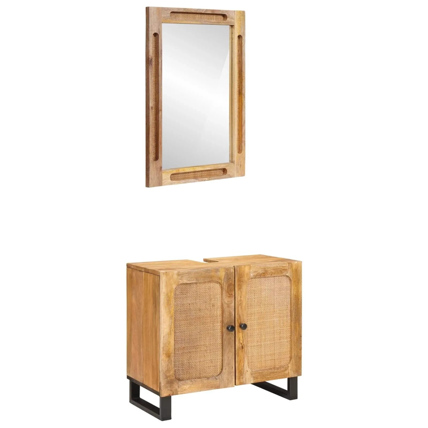 vidaXL Badezimmer Sets mit Speicher 2 Tlg Braun Massivholz Mango 3310060