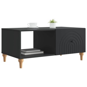 Schwarzer vidaXL Couchtisch (90x50x40 cm) aus Holzwerkstoff mit Fächern und Deko.