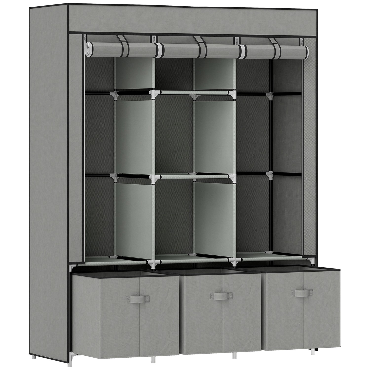 Thumbnail - HOMCOM Stoffschrank Stahl Vliesstoff 125L x 43B x 162,5H cm Hellgrau