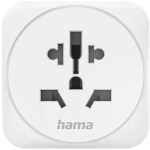 Weißer Hama Reiseadapter Typ E/F für Europa, 3-polig, Nahaufnahme.