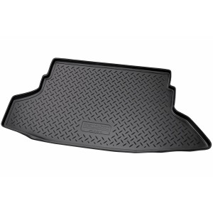 Schwarze Gummi Kofferraumwanne passgenau für Nissan Juke (2010-2014), mit Riffelstruktur.