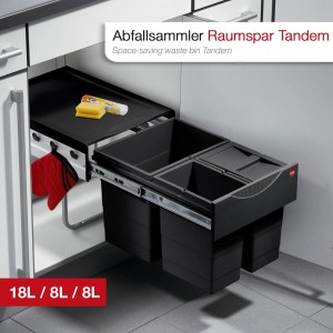 HAILO Abfallsammler Mülleimer Raumspar Tandem Dunkelgrau 18L 8L 8L Hailo 3642531