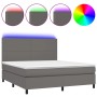 Graues vidaXL Boxspringbett (160x200 cm) mit Matratze, LED-Beleuchtung und Kunstlederbezug.