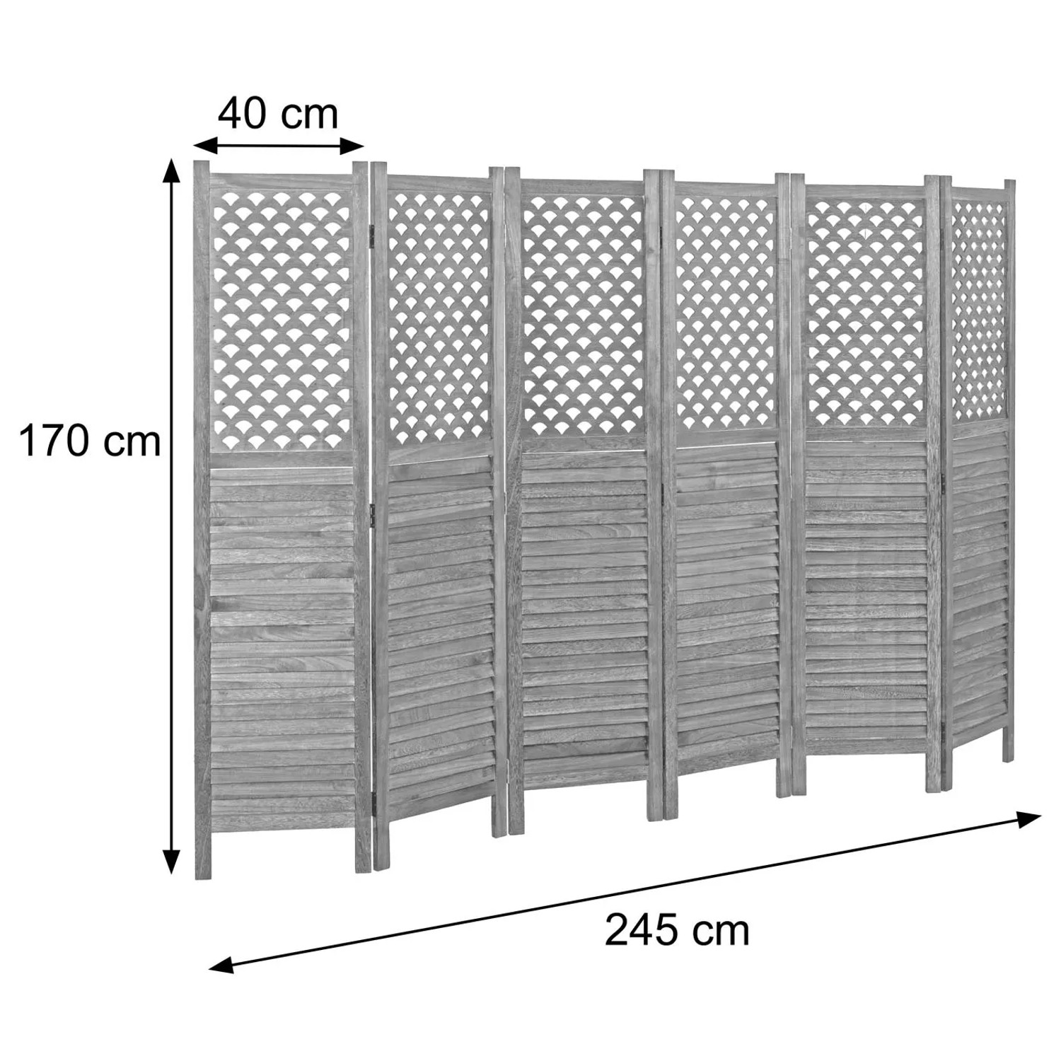Brauner MCW Paravent A84, 170x245cm, 6-teilig, im Fensterladen-Design als Dekoartikel & Wohnaccessoire.