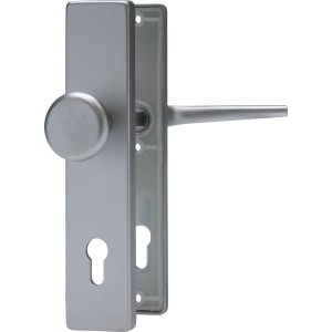 Abus Schutzbeschlag, naturfarbig eloxiert, für Türstärke 52-72mm, mit Knauf und Drücker.