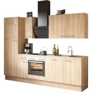 Optifit Küchenzeile Optikoncept Erik 270 cm in Wildeiche Nachbildung mit E-Geräten.