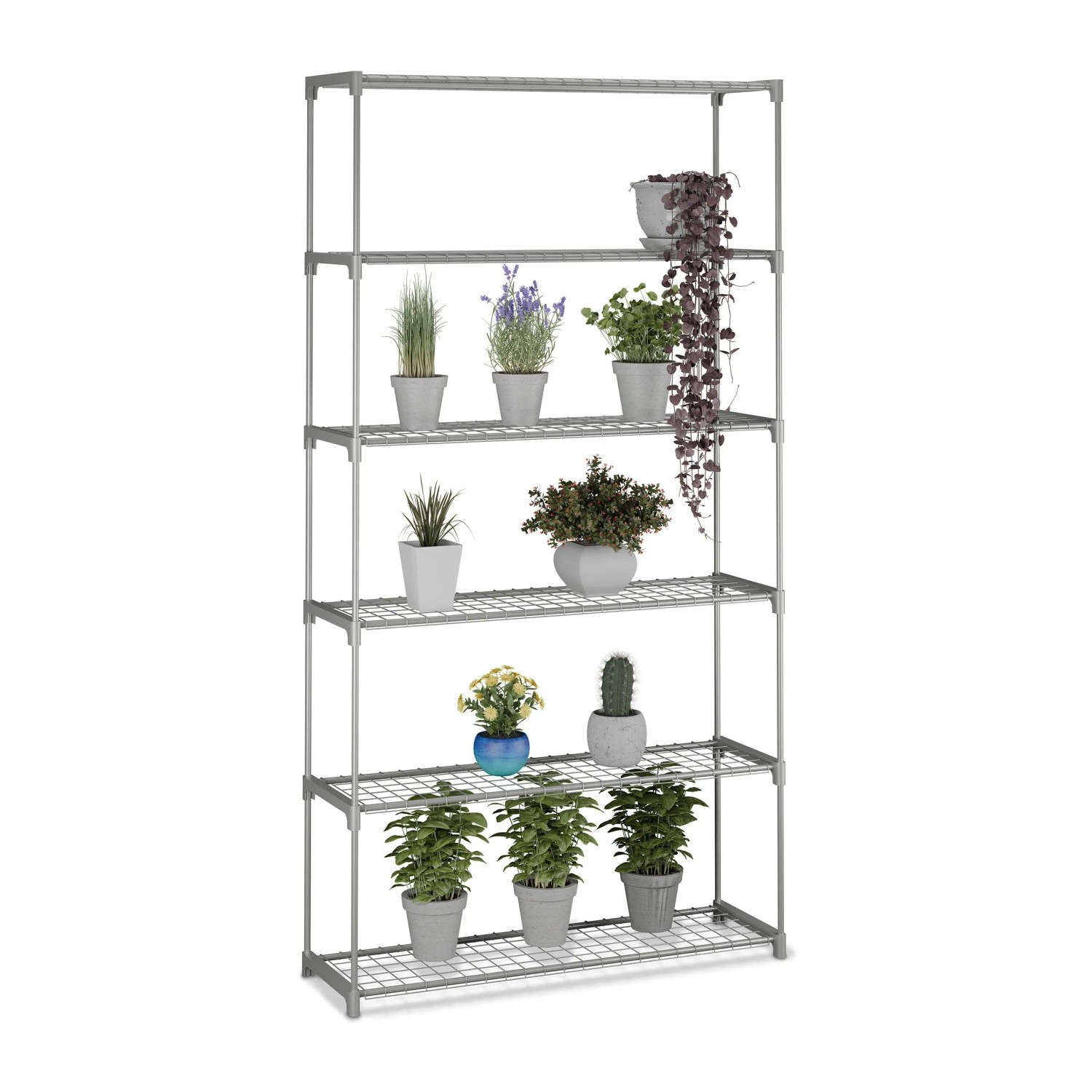 Relaxdays Blumenregal Stahl Kunststoff Grau mit 6 Ebenen 174 cm x 91 cm x 28 cm 4,3 kg