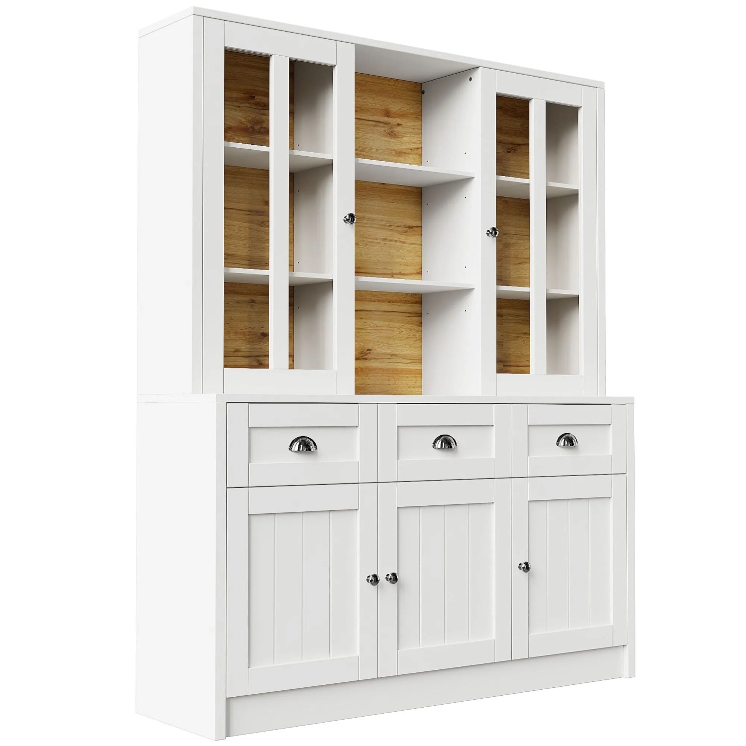 okwish Vitrinenschrank mit Schubladen Minimalistisches Design Wohnzimmer 140x38.5x175cm Weiß