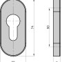 Technische Zeichnung: Basi Schmalrahmen-Schutzrosette SR 4100 PZ, Edelstahl, ovale Form, Maße in mm.