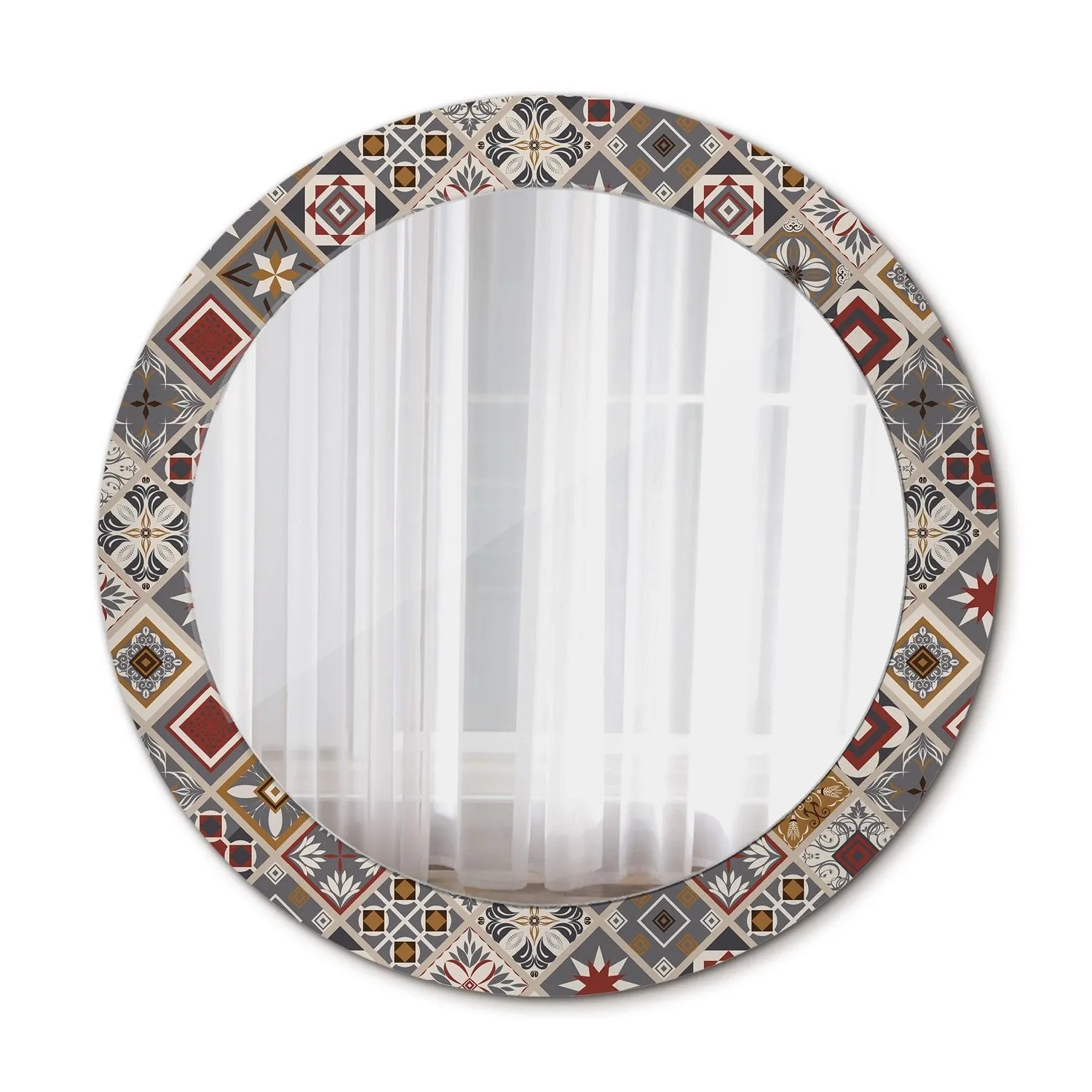 Tulup Spiegel mit Aufdruck Türkisches Muster 70x70 cm Runder Spiegel mit De günstig online kaufen