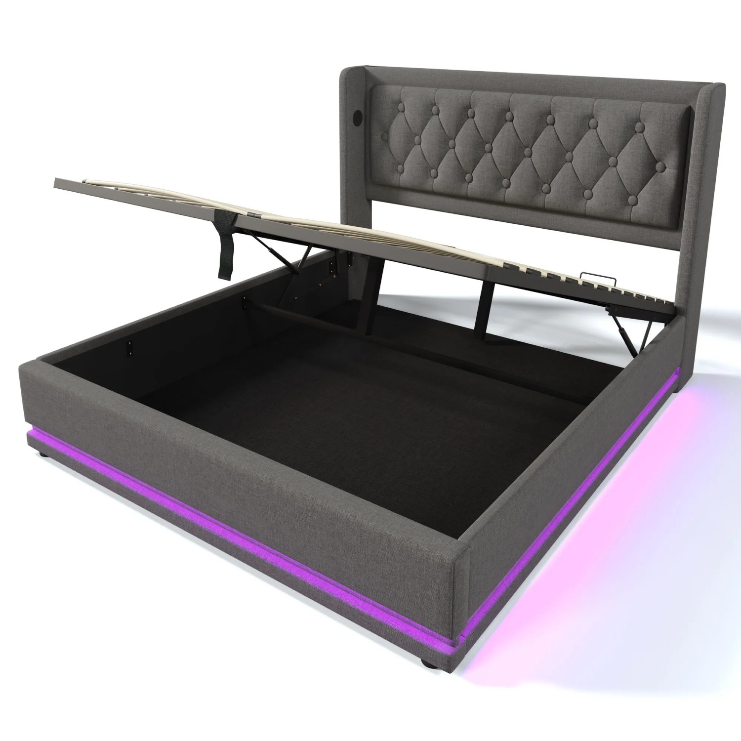 Merax Polsterbett 160x200cm LED USB-C Hydraulisch Grau