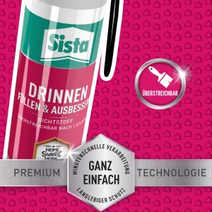 Sista Acryl Dichtstoff Spender, weiß, 100ml, für innen zum Füllen und Ausbessern.