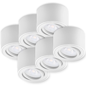 6er Set schwenkbare LED Deckenspots Lile S, Aluminium weiß, warmweißes Licht (3000K), 230V.