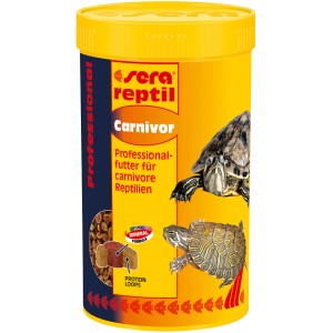 Sera Reptil Professional Carnivor Nature, Ergänzungsfutter für carnivore Reptilien im gelben Behälter.