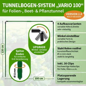 TTL GARDEN Pflanztunnel Vario 100, 6er Set mit 30 Clips für Beet und Hochbeet.