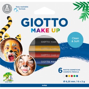Giotto Make-up Stifte Classic, 6 Stifte in verschiedenen Farben für Karneval und Kinderschminken.