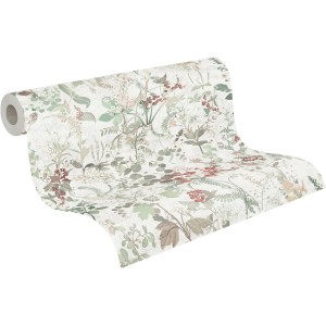 A.S. Création Vliestapete mit Blumenmuster in Weiß und Grün. Dekorative Tapete mit floralem Design.