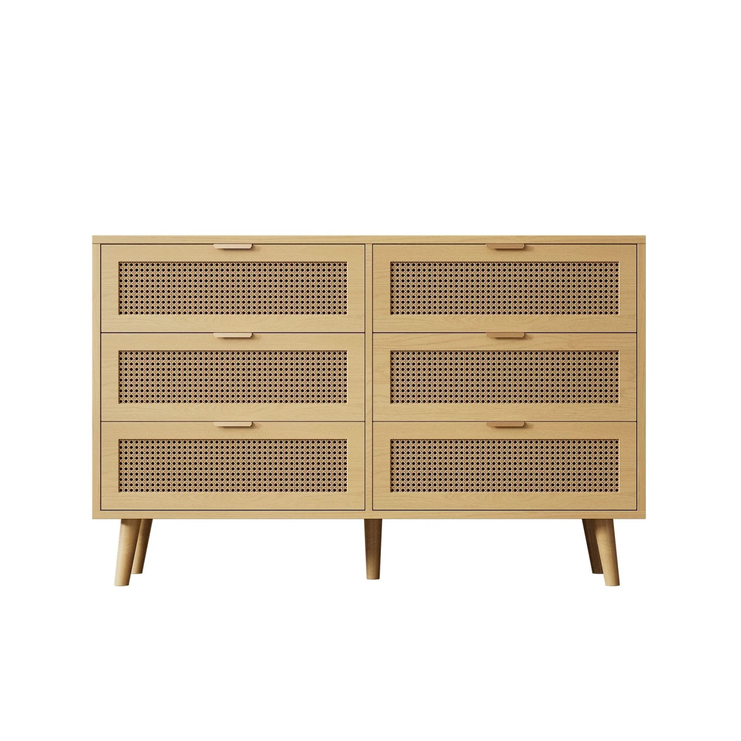 PXloue Sideboard Kommode 6 Schubladen Holz Naturfarbe für Wohnräume Büro Schlafzimmer Walnuss