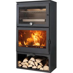 Panadero Küchenofen Chef, Stahl schwarz metallic, 7,1 kW, mit Backofen und Holzfach.
