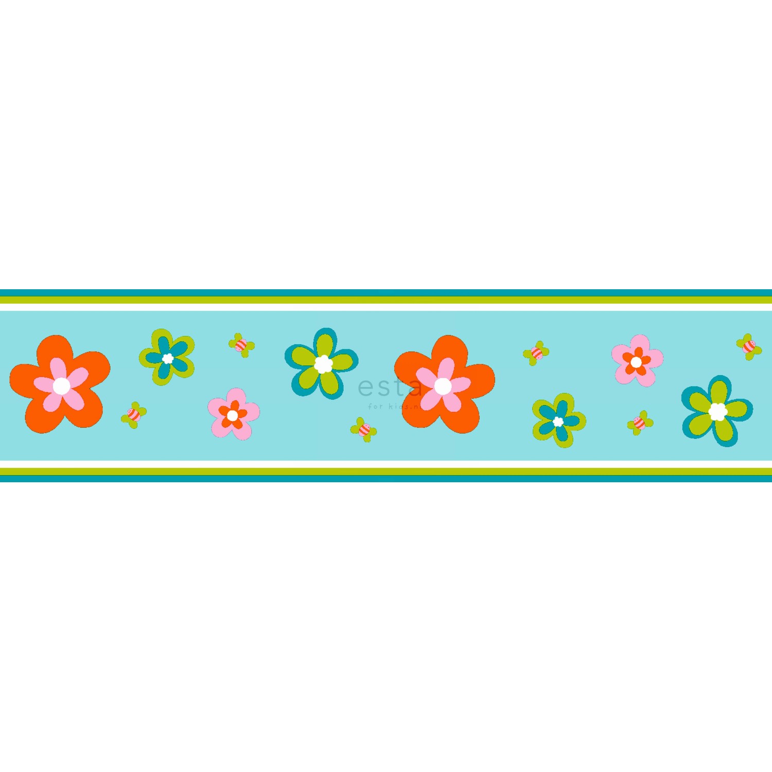 ESTAhome Tapetenbordüre Blumen Türkis und Orange 13,25 cm x 5 m 174609 günstig online kaufen