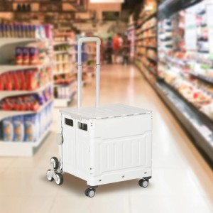 Weißer HOMCOM Einkaufswagen aus Kunststoff und Aluminium mit Treppensteiger-Rädern im Supermarkt.