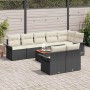 vidaXL Garten-Sofa-Set, 9-teilig, schwarz, Poly Rattan, mit Tisch und beigen Kissen.