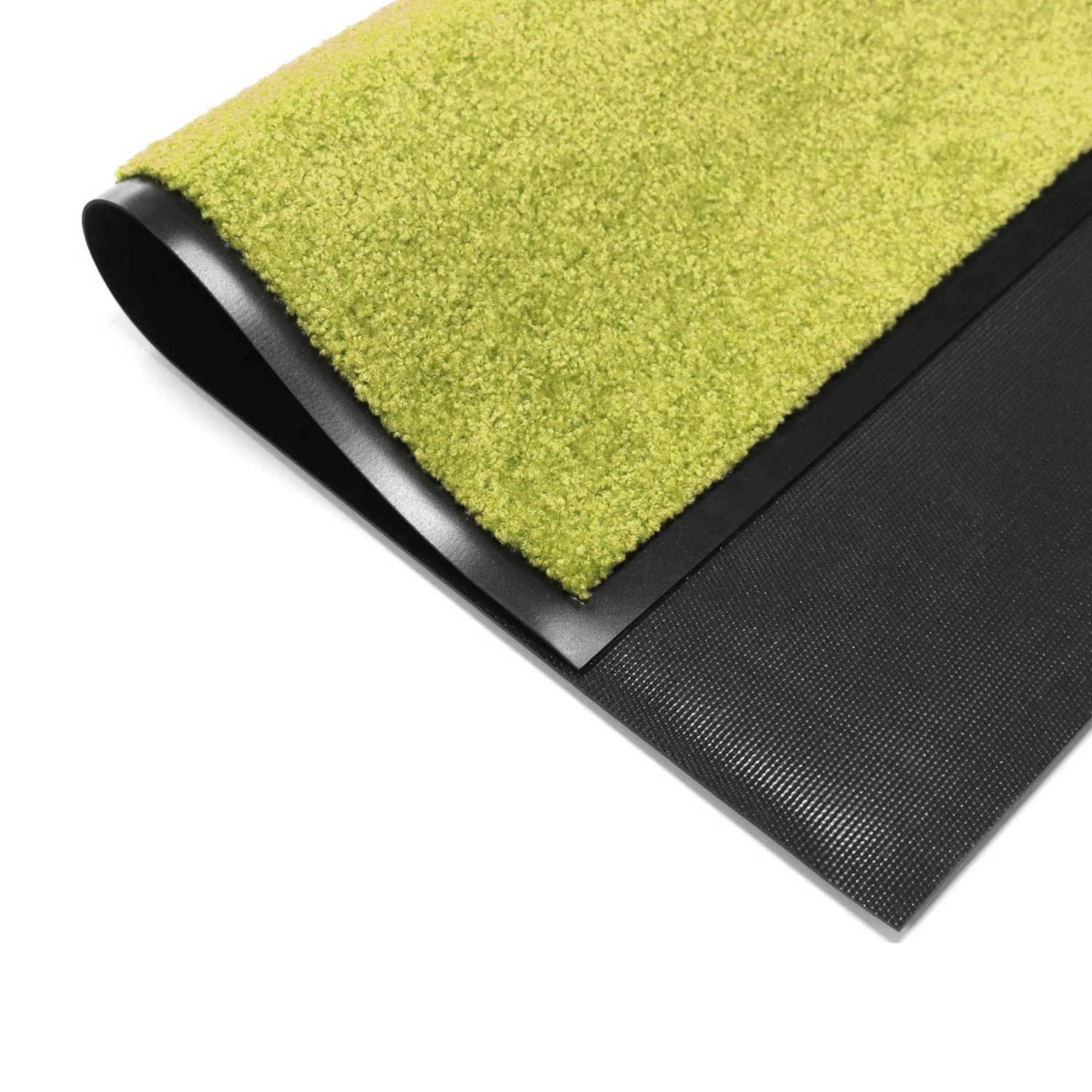 Grüne Primaflor Schmutzfangmatte Clean, 60x90 cm, mit schwarzem Rand und Vinylrücken.