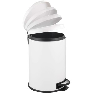 Weißer Wenko Tret-Mülleimer Leman, 20 l, mit geöffnetem Deckel. Abfalleimer für Bad und Küche.
