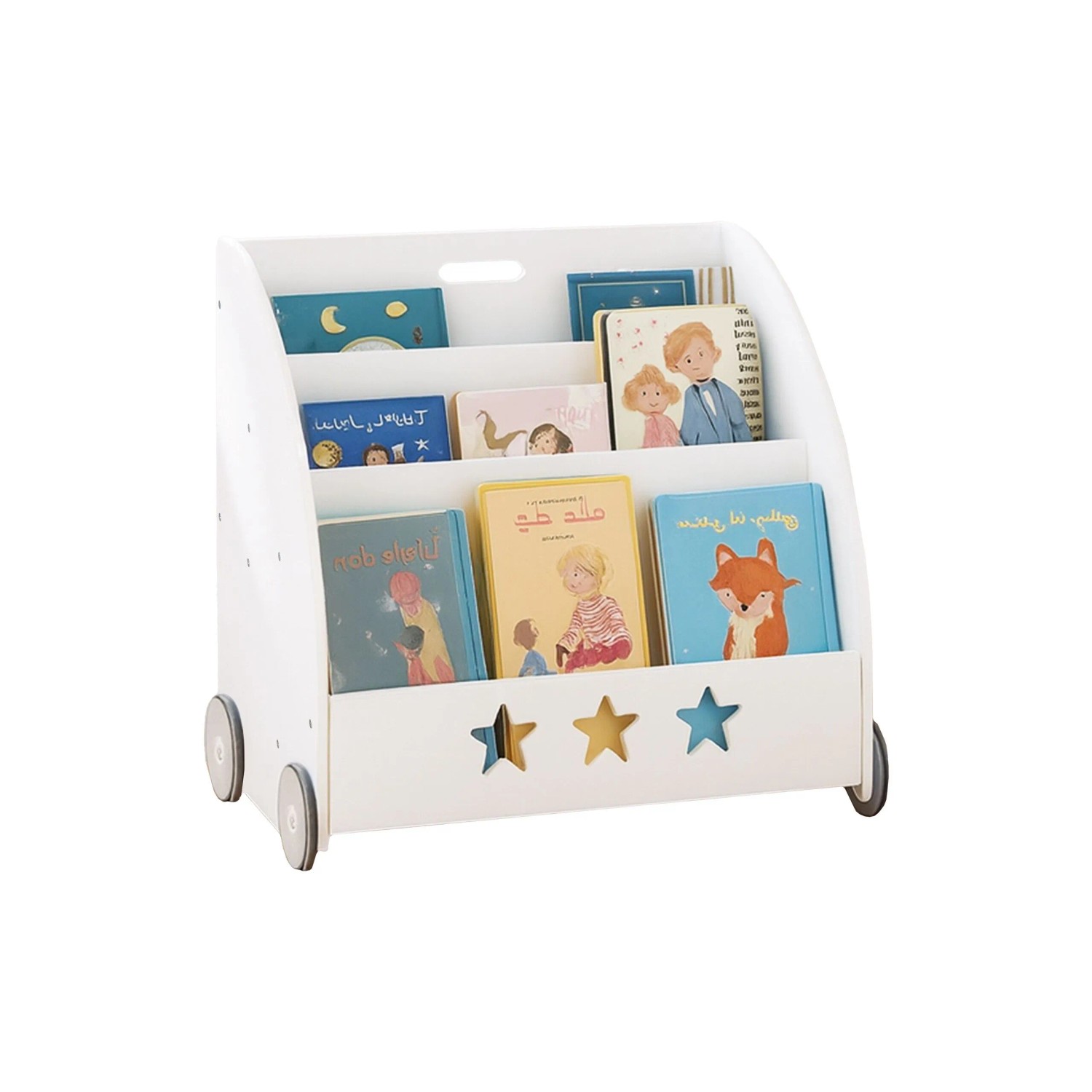 Relaxdays Kinderbücherregal MDF Weiß Fahrbar 57 cm x 62 cm x 42 cm 9,5 kg