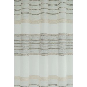 Transparenter Vorhang Kamon Natur mit Streifen in Grau, Weiß und Beige.