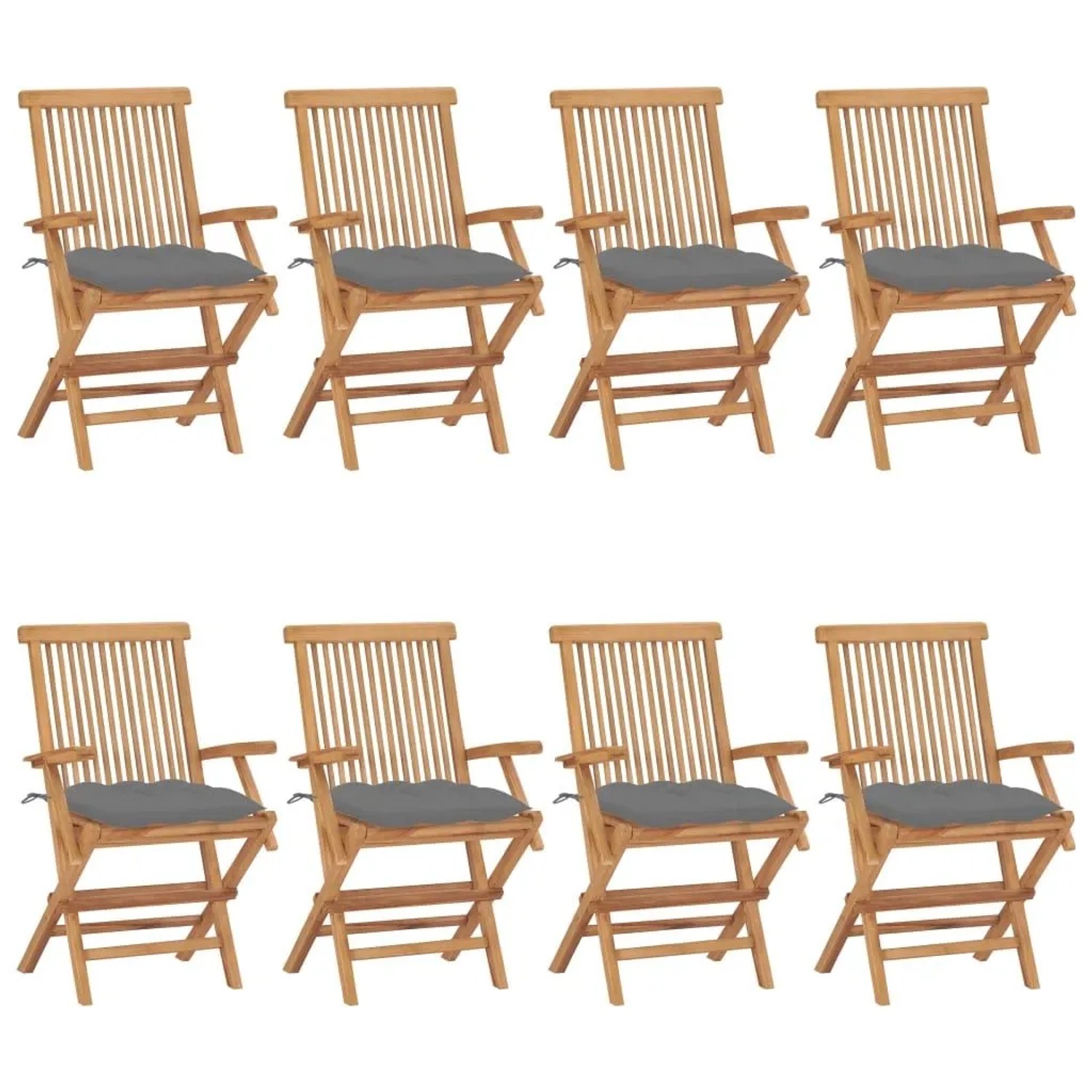 vidaXL Gartenstühle mit Grauen Kissen 8 Stk Massivholz Teak 3072905 günstig online kaufen